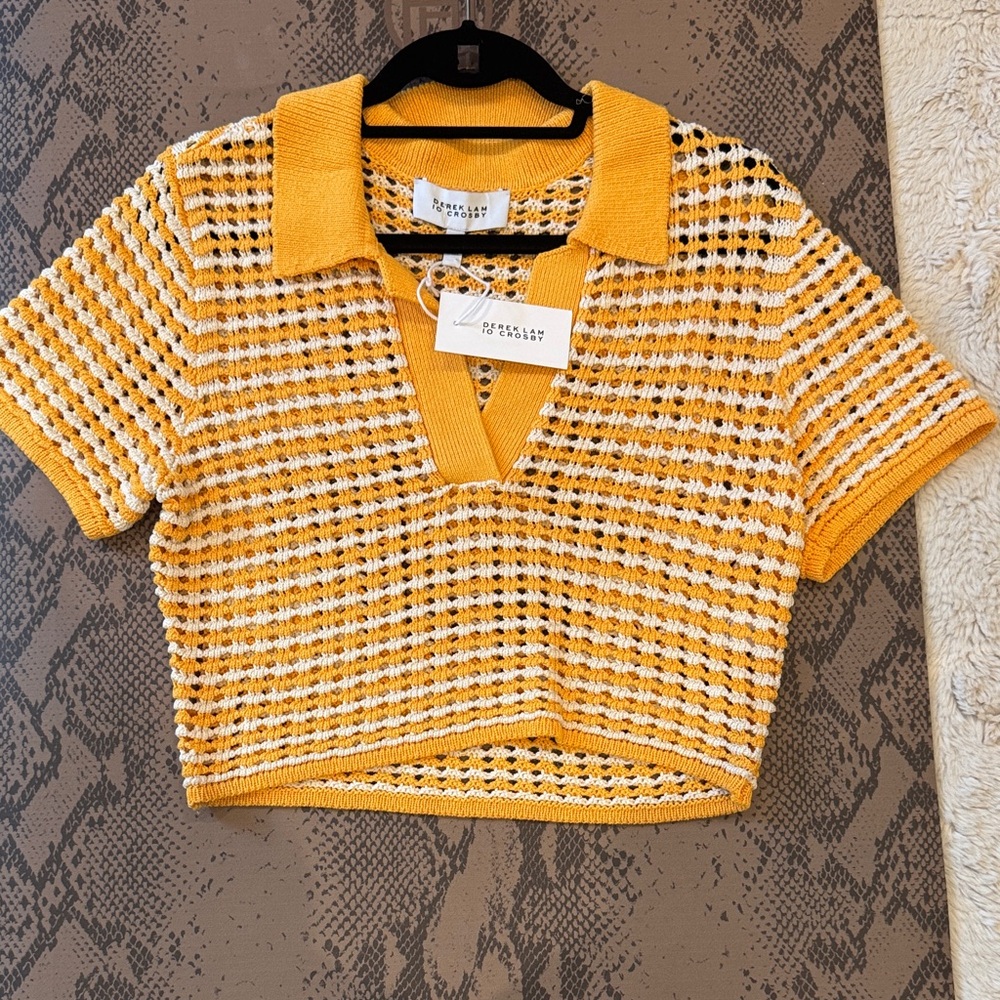 Derek Lam Golden Orange and White Knit Polo